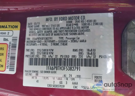 2015 Ford Mustang Ecoboost from USA, damaged, VIN 1FA6P8TH3F5382791